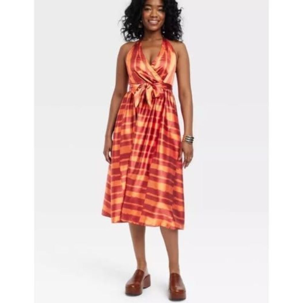 Black History Month Women's House of Aama Halter Neck A-Line Dress Red Sz Large